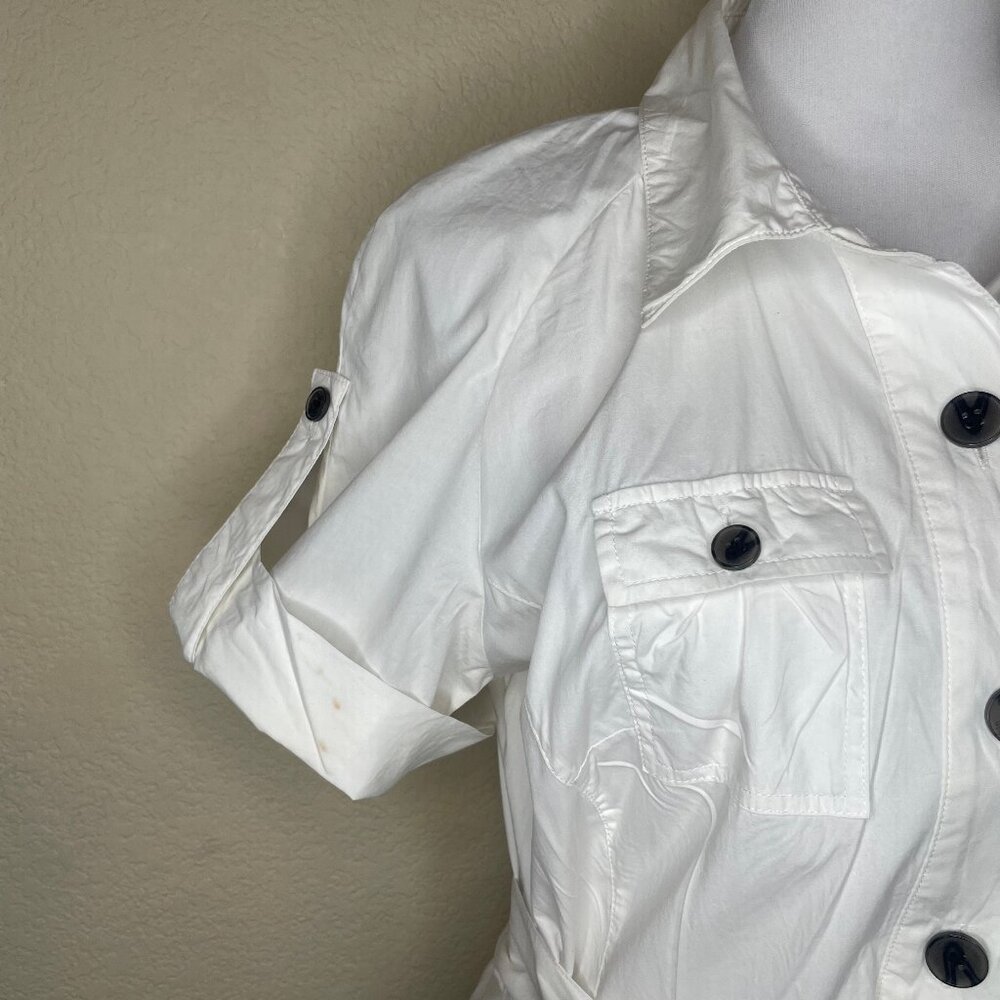 Calvin Klein Utility Shirt Dress White Cotton Belted Safari Cargo Mini L - Picture 12 of 13